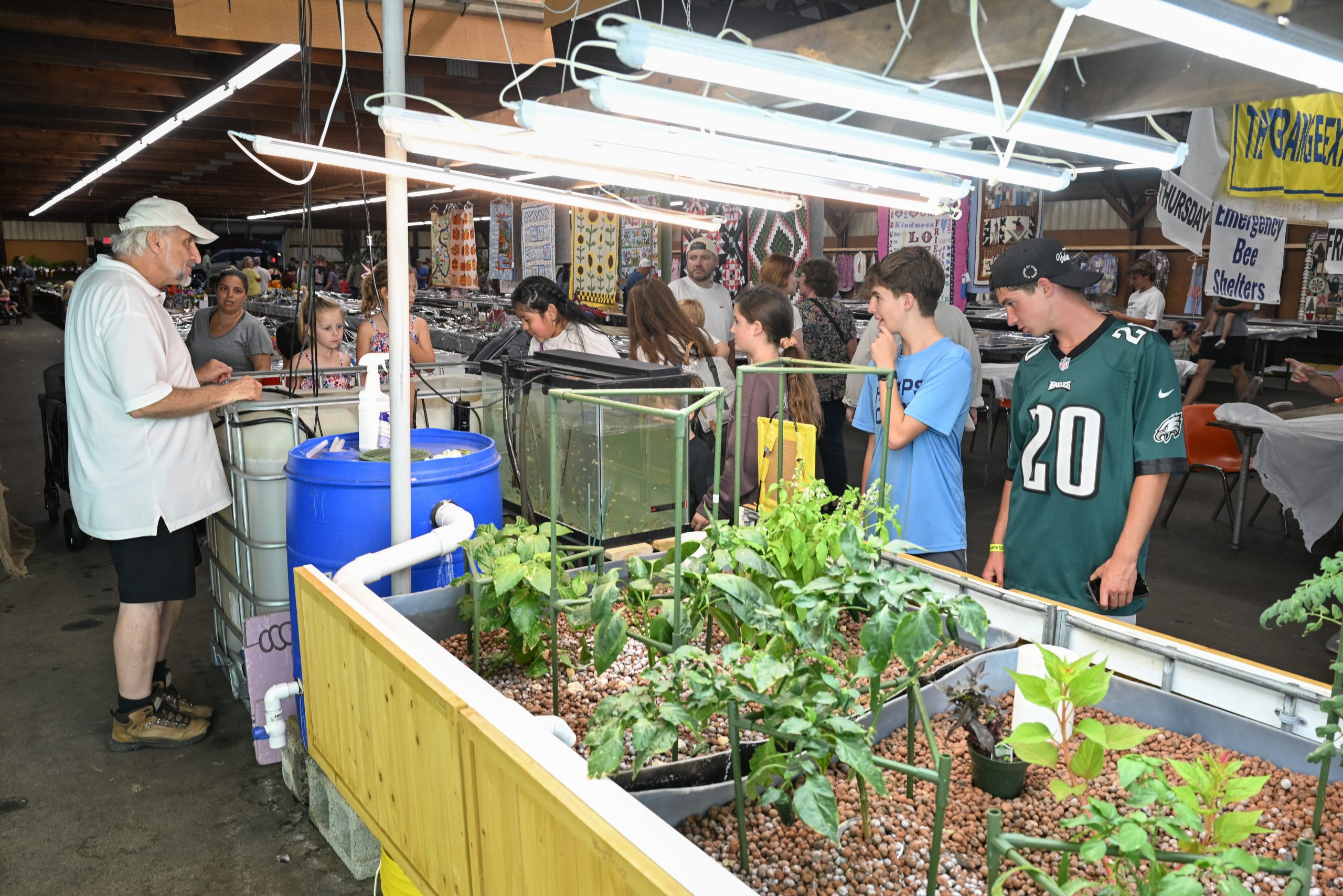 Full crowd at the aquaponic exhibit.