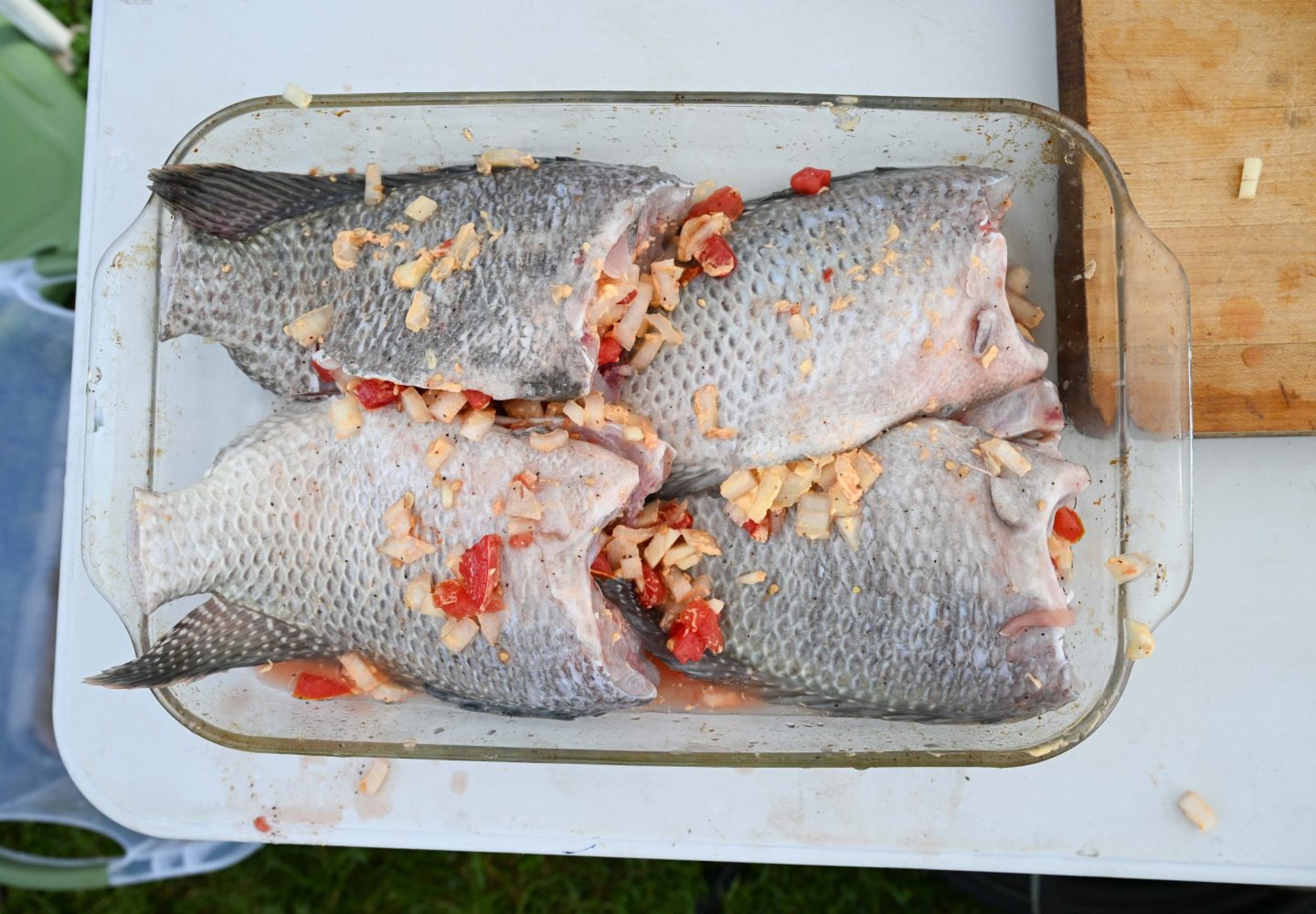 Tilapia prepared for the grill.